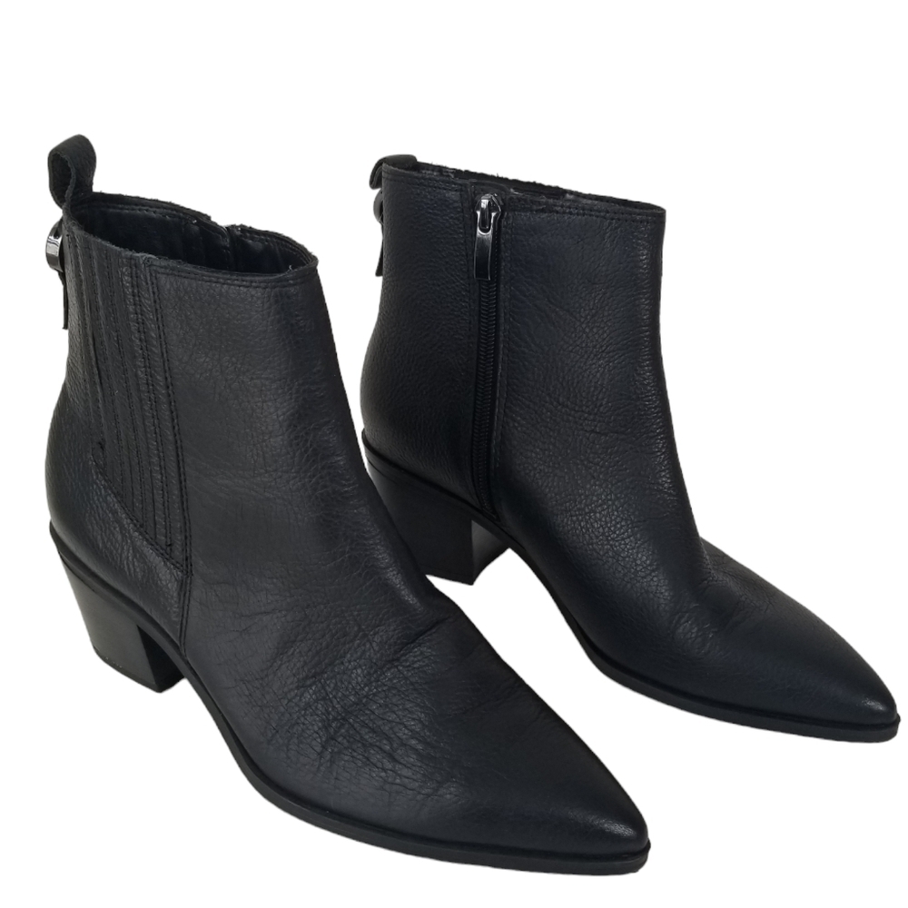 Franco Sarto Black Leather Shay Western Fashion Booties Size 6.5M Ankle Boots